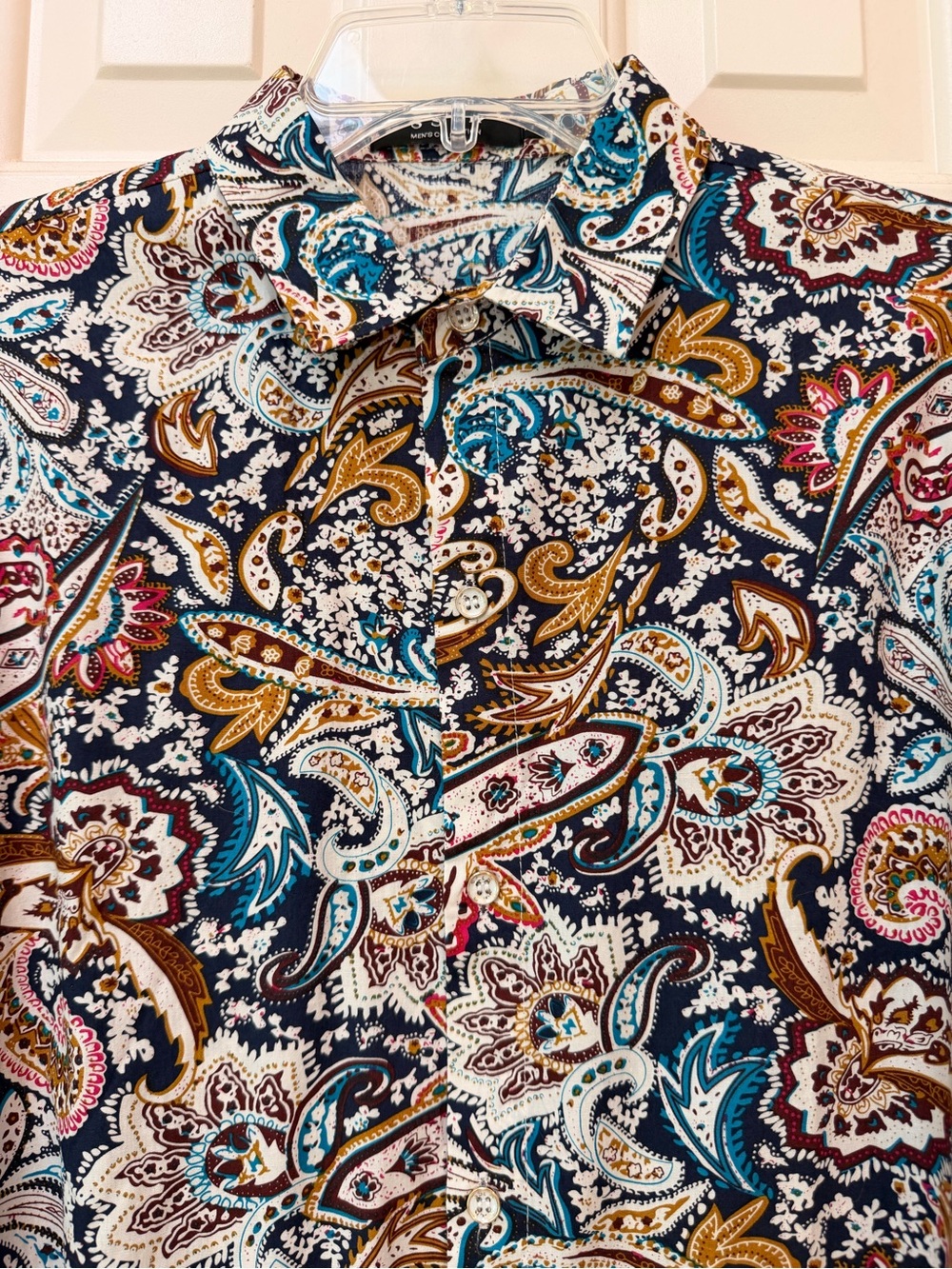 SSLR Shirt Mens Cotton Navy Paisley Print Button Up Long Sleeve, Sz M - Picture 2 of 14